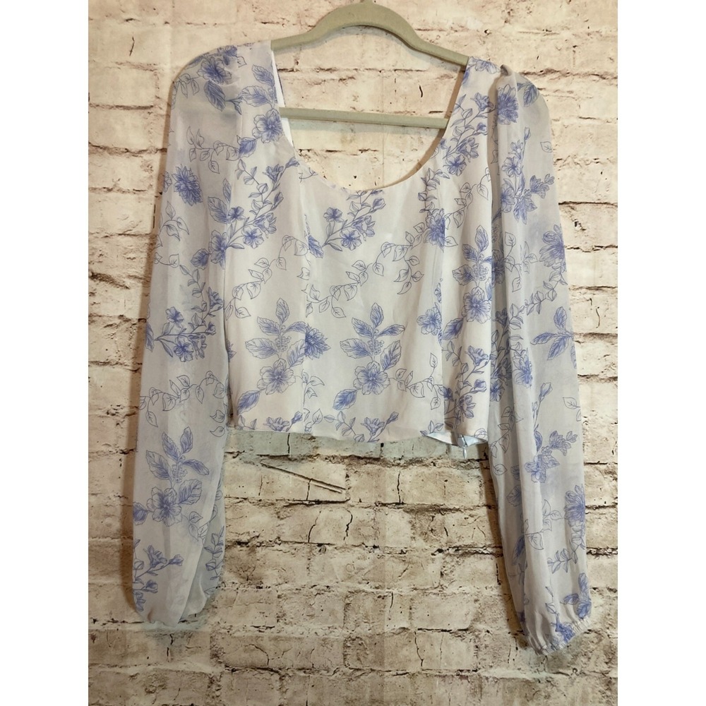 House of Harlow 1960 Crop Top Womens Small Blue Floral Smocked Back Romantic